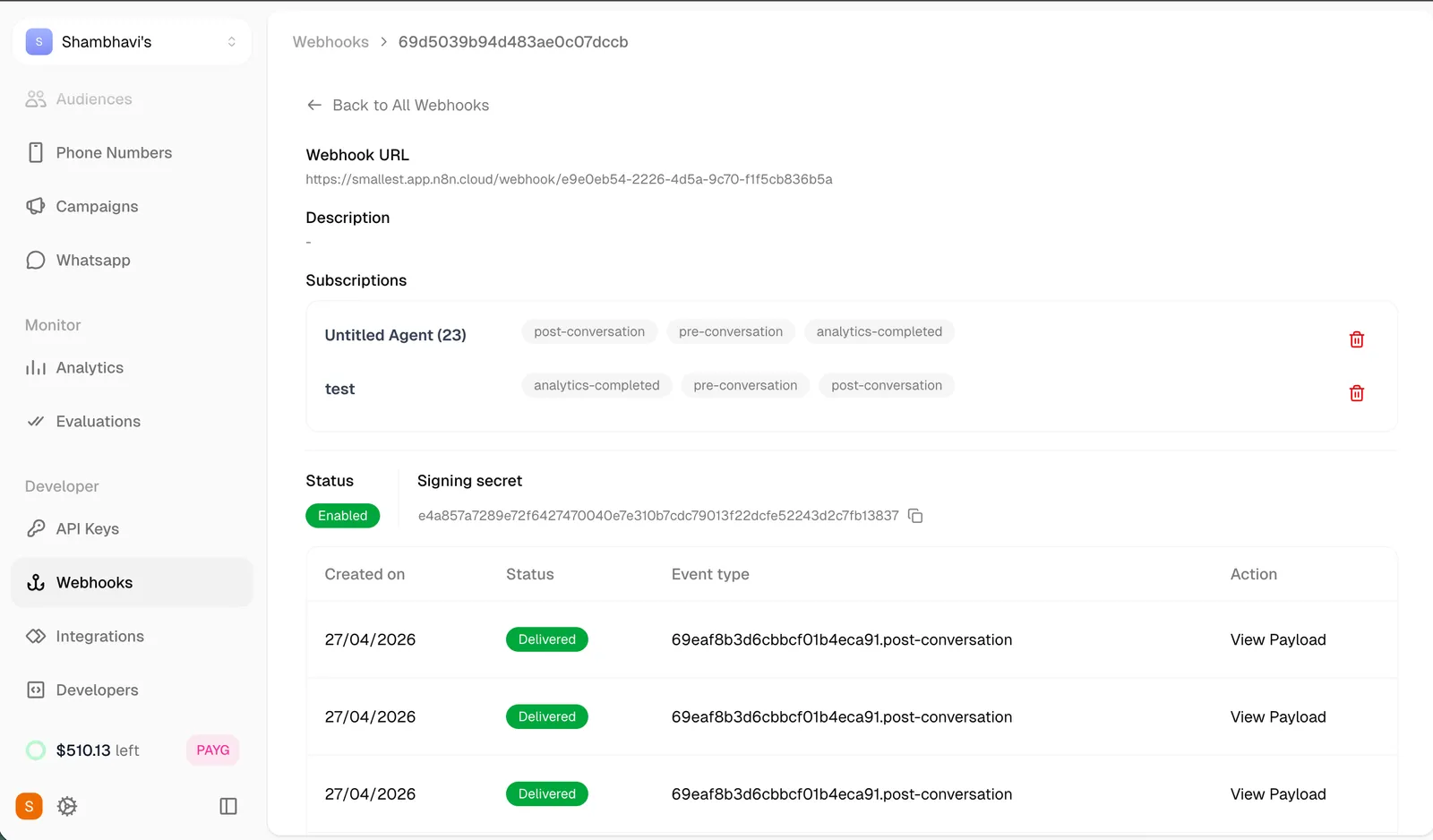 Webhook details