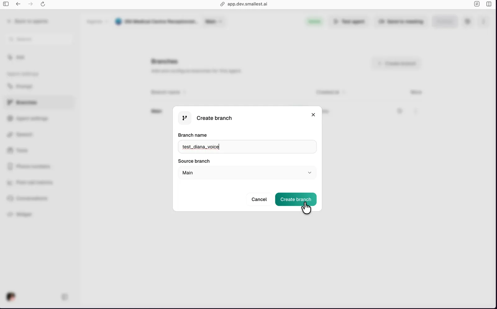 Create branch filled