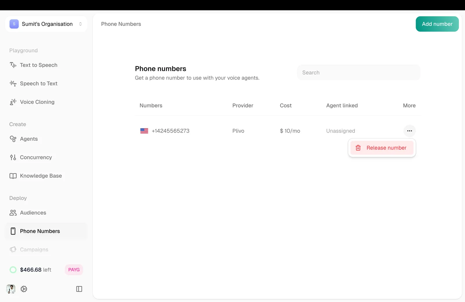 Phone Numbers page