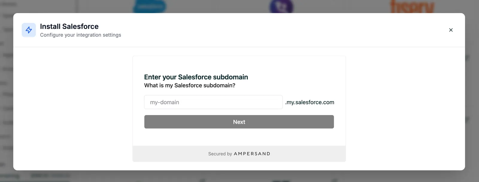Salesforce subdomain modal