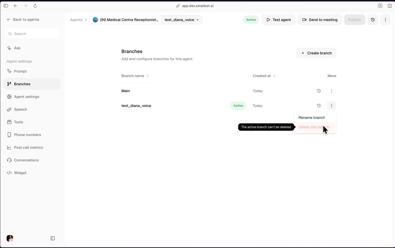Active branch cannot be deleted