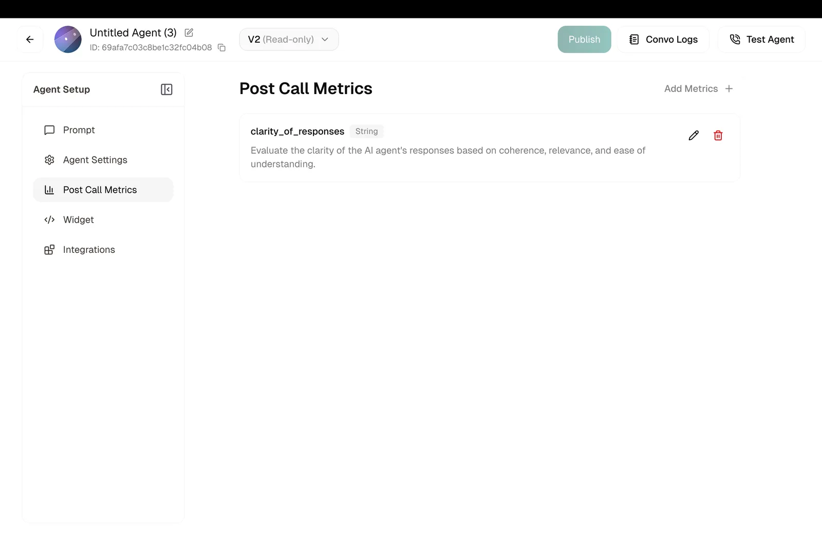 Post-call metrics list