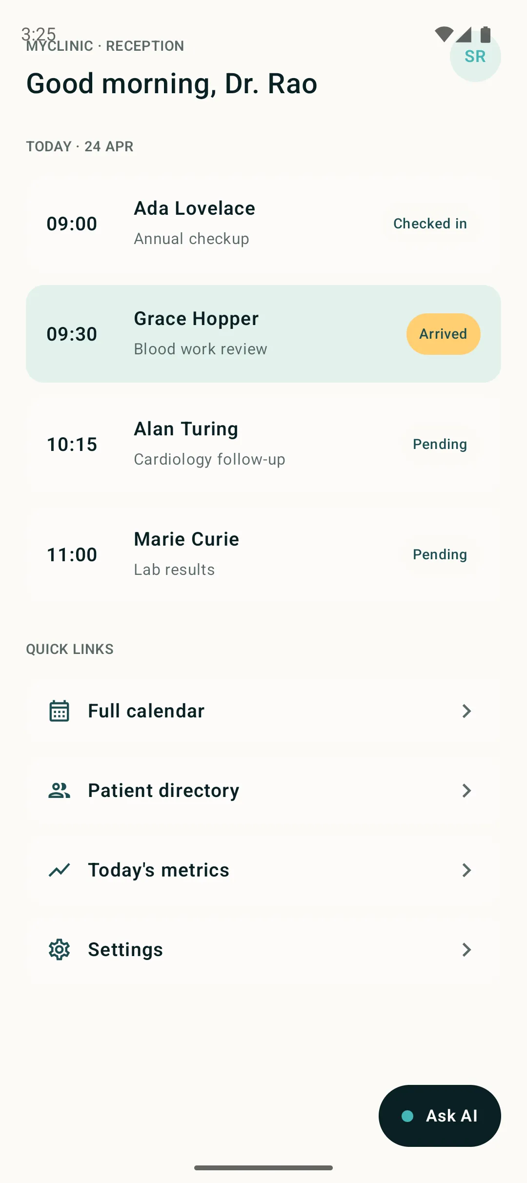 Android host with Ask AI pill