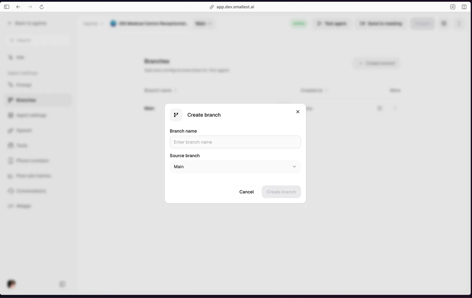 Create branch modal