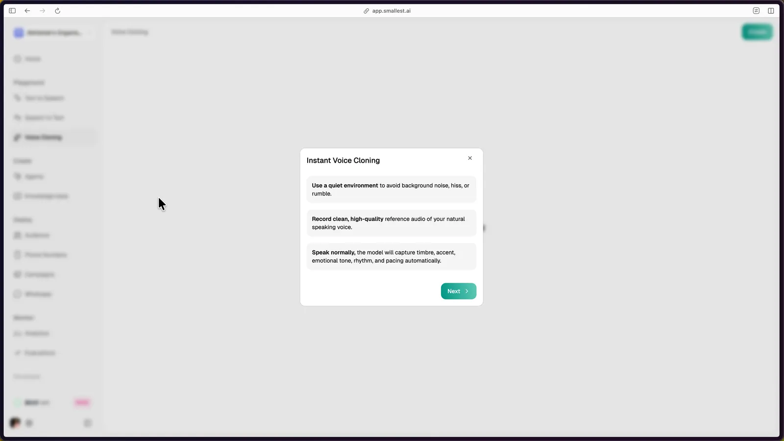 Instant Voice Cloning guide showing recording best practices