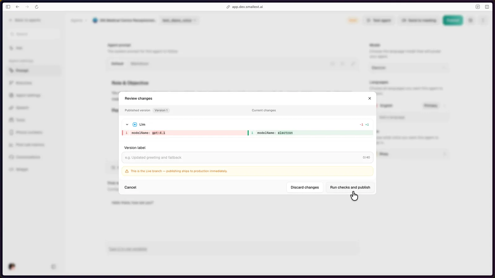 Review changes modal