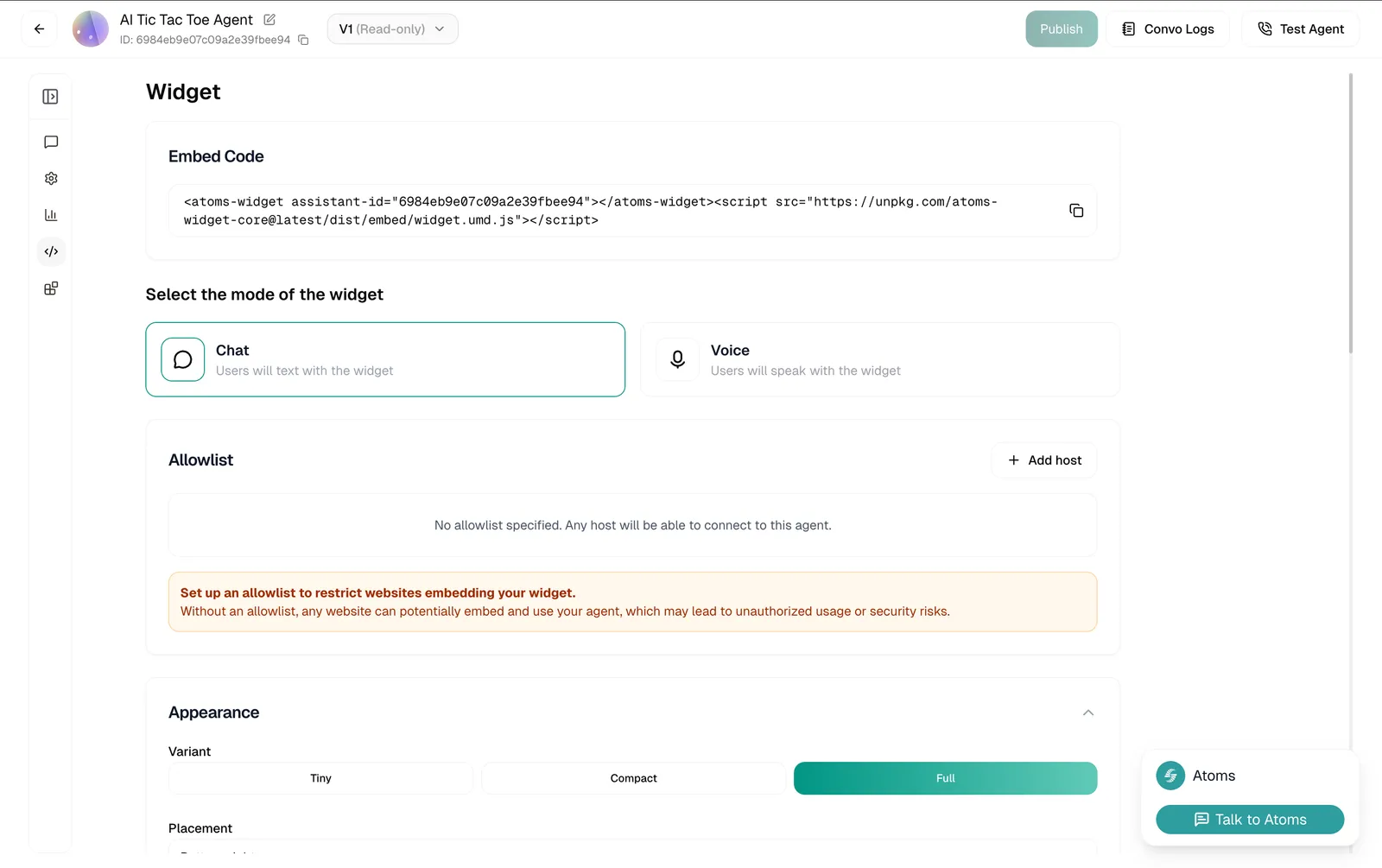 Widget configuration